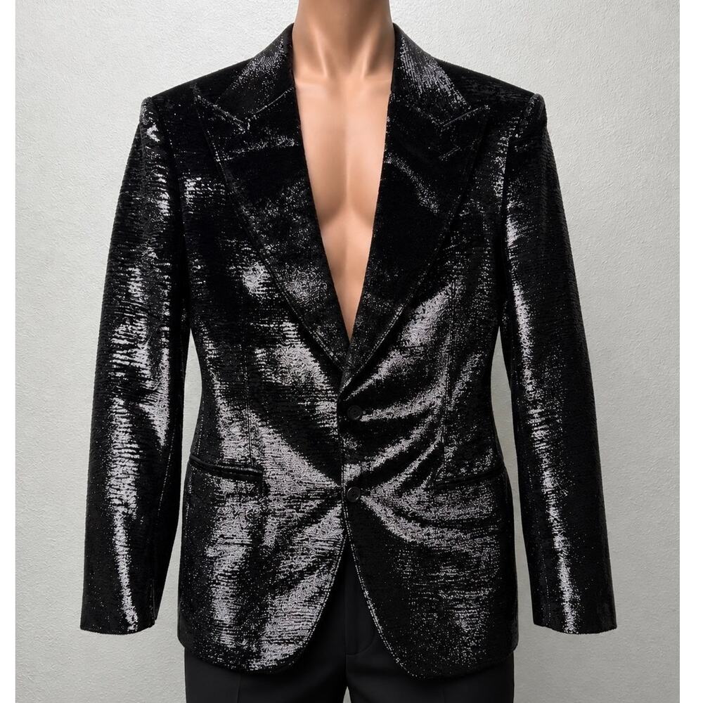 Tom Ford Black Metallic Lurex Textured Dinner Jacket Blazer Men's US 40R